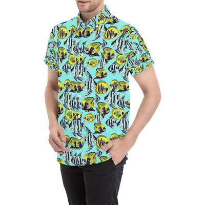 Angelfish Pattern Print Design 02 Men's Short Sleeve Button Up Shirt