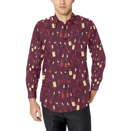 Wine Themed Pattern Print Men's Long Sleeve Shirt