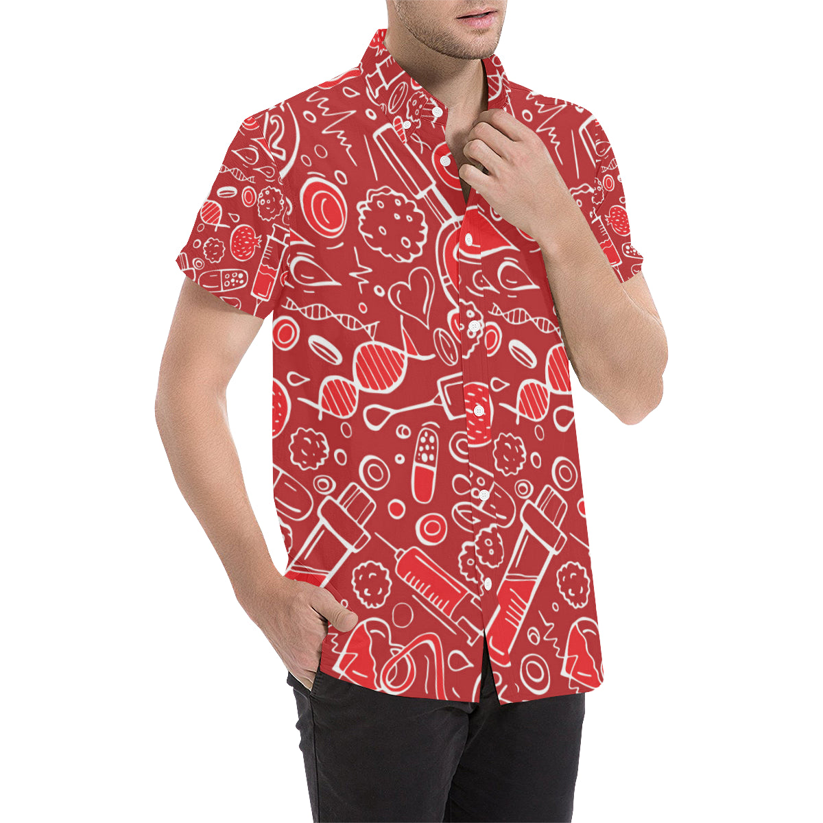 Phlebotomist Pattern Print Design A02 Men's Short Sleeve Button Up Shirt