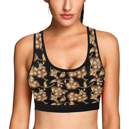 Brown Hibiscus Pattern Print Design HB06 Sports Bra
