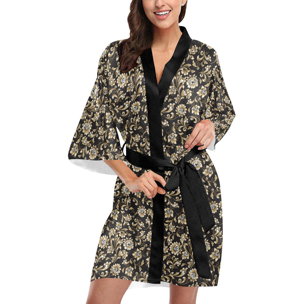 Brocade Pattern Print Design 03 Women's Short Kimono