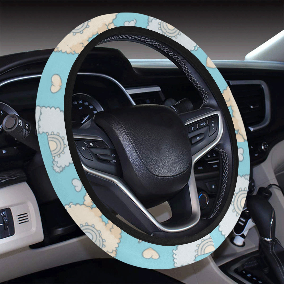 Alpaca Pattern Print Design 06 Steering Wheel Cover with Elastic Edge