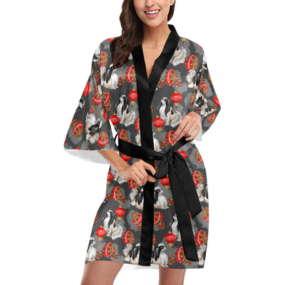 Japanese Chin Pattern Print Design 02 Women's Short Kimono