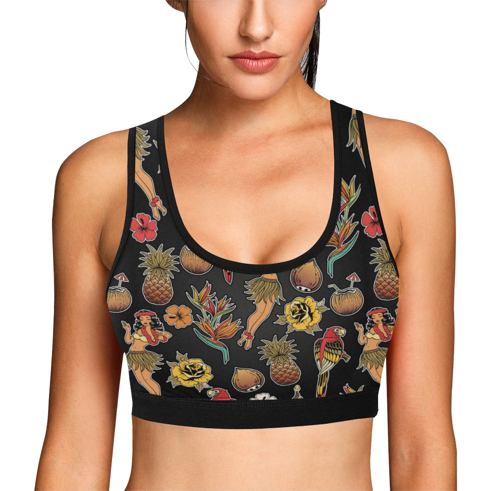 Hula Dancers Hawaiian Style Pattern Print Design 0 Sports Bra