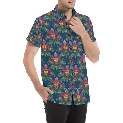 lotus Boho Pattern Print Design LO04 Men's Short Sleeve Button Up Shirt