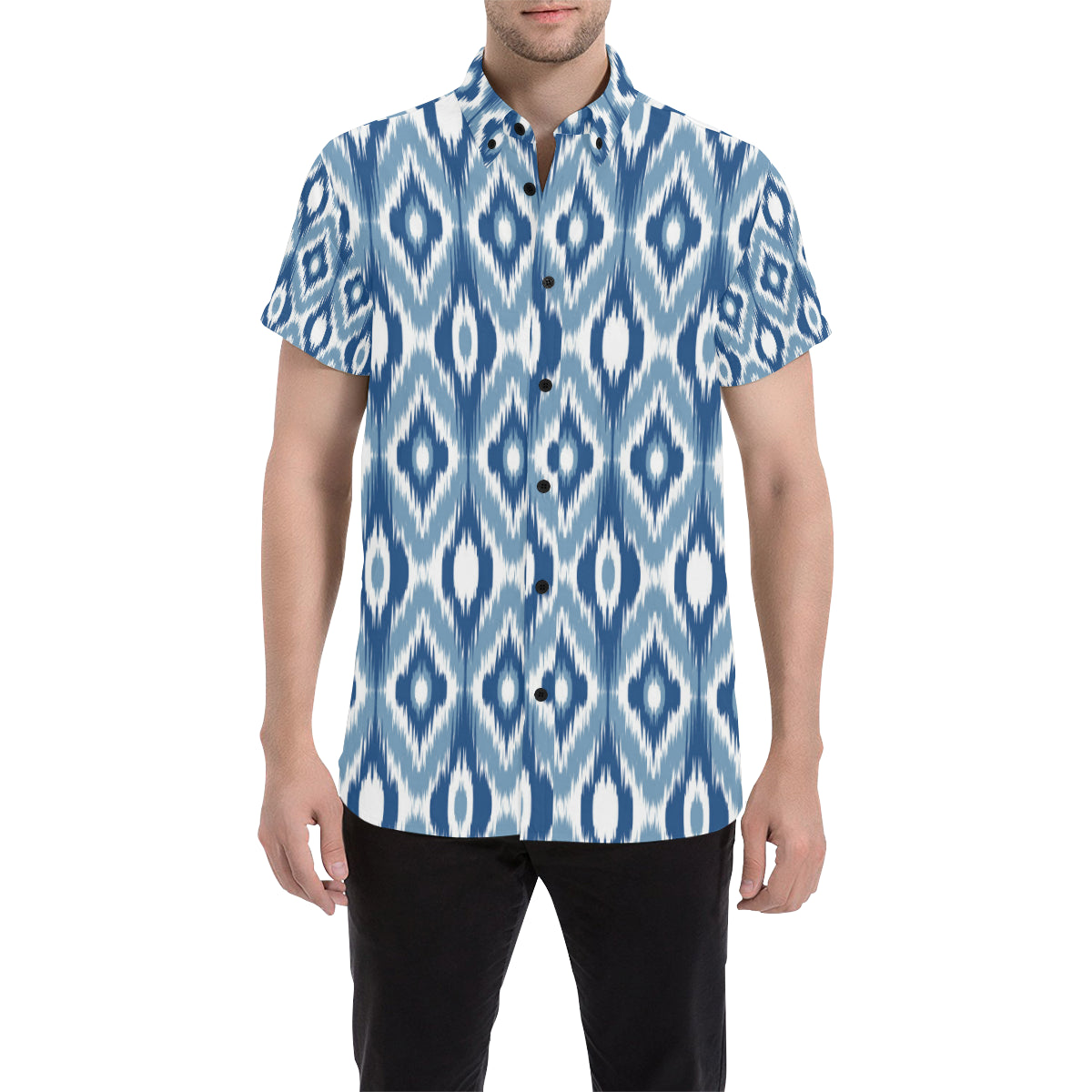 Ikat Pattern Print Design 03 Men's Short Sleeve Button Up Shirt