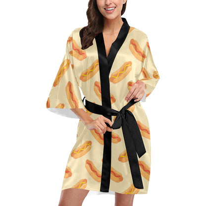 Hot Dog Pattern Print Design 05 Women's Short Kimono