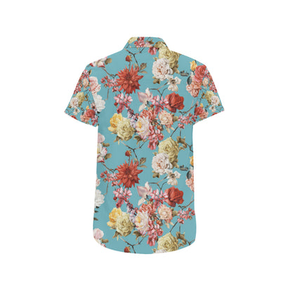 Summer Floral Pattern Print Design SF05 Men's Short Sleeve Button Up Shirt