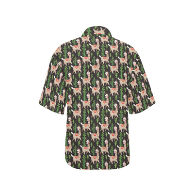 Alpaca Cactus Design Themed Print Women's Hawaiian Shirt