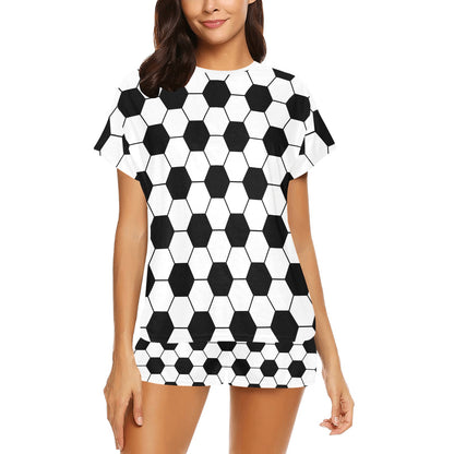 Soccer Ball Texture Print Design LKS303 Women's Short Pajama Set