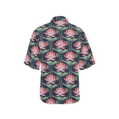 Water Lily Pattern Print Design WL03 Women's Hawaiian Shirt
