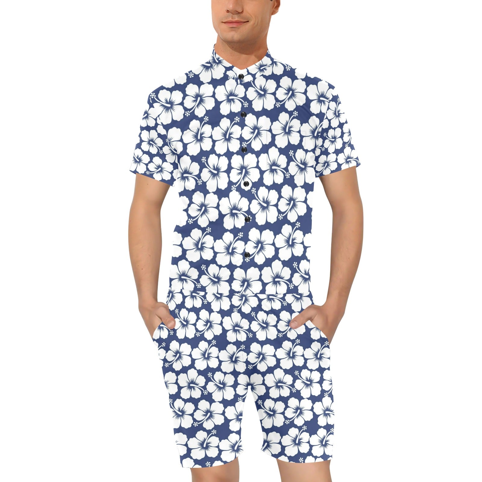 Hibiscus Pattern Print Design HB013 Men's Romper