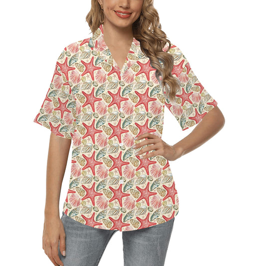 Seashell Print Design LKS301 Women's Hawaiian Shirt