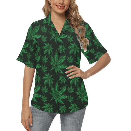 Pot Leaf Pattern Print Design A04 Women's Hawaiian Shirt