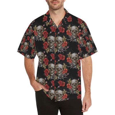 Spider Web Skull Rose Print Design LKS305 Men's Hawaiian Shirt