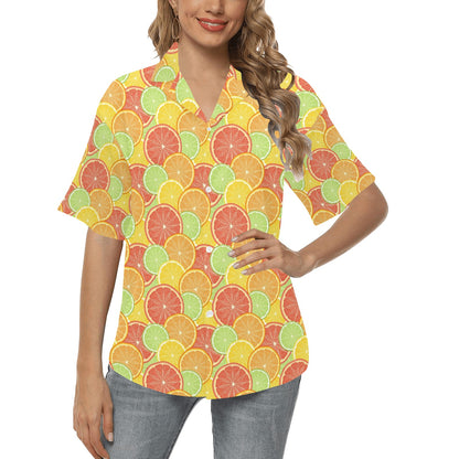 Grapefruit Pattern Print Design GF01 Women's Hawaiian Shirt