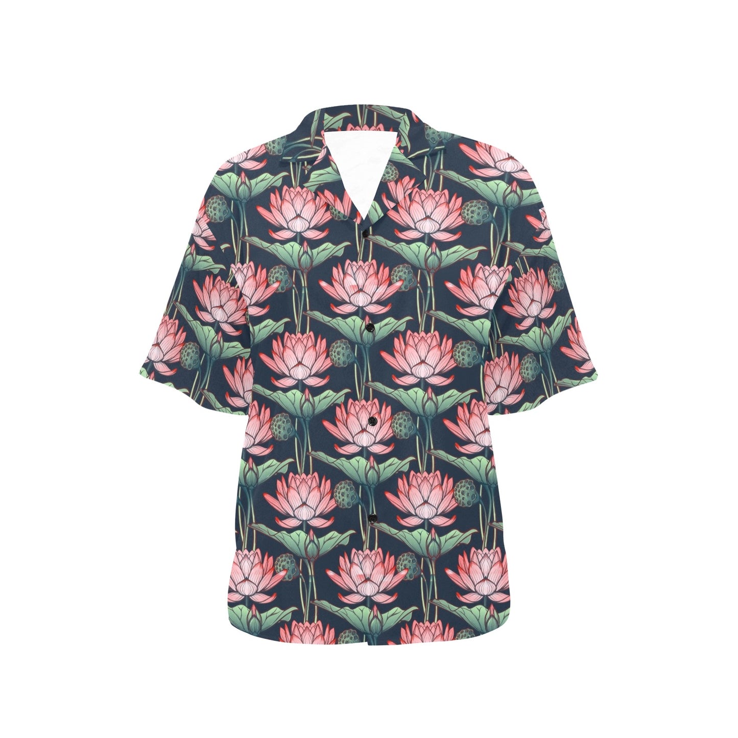 Water Lily Pattern Print Design WL03 Women's Hawaiian Shirt