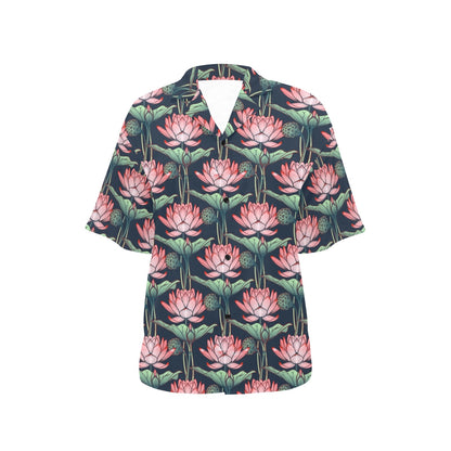 Water Lily Pattern Print Design WL03 Women's Hawaiian Shirt