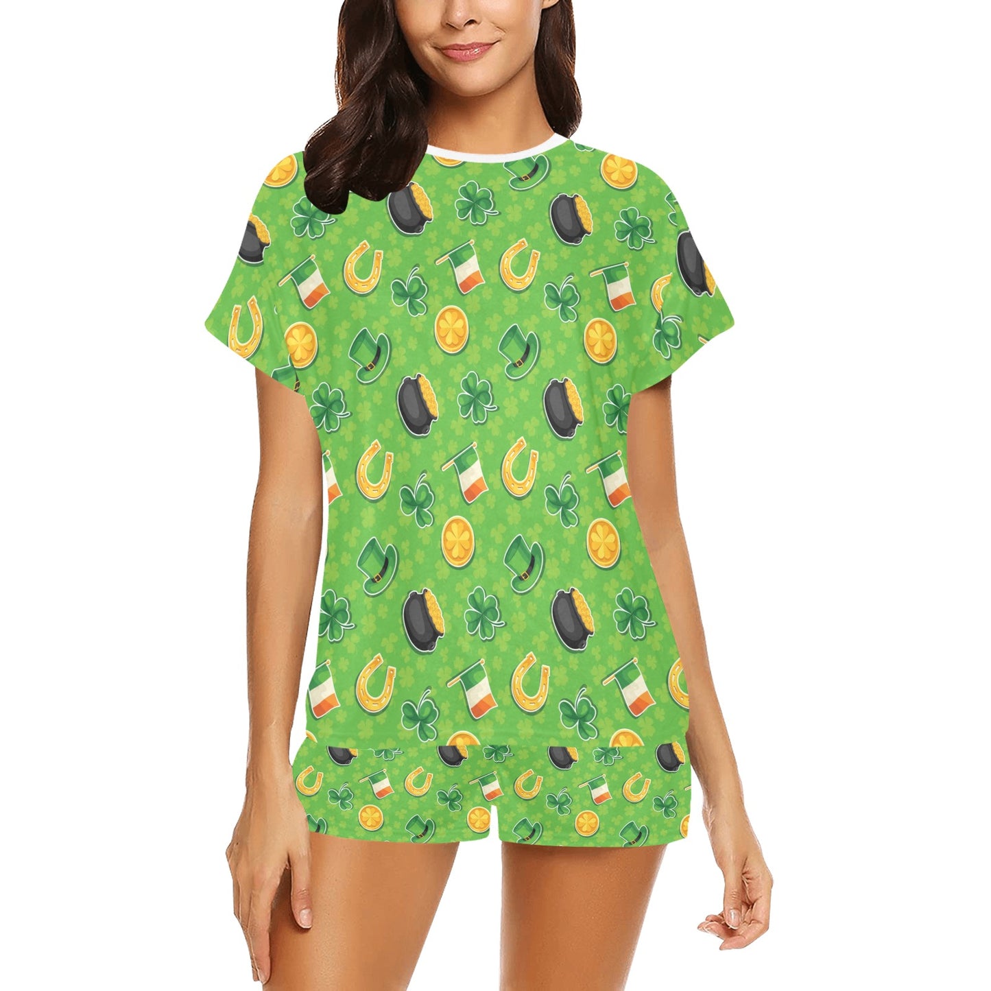 Shamrock Saint Patrick's Day Print Design LKS302 Women's Short Pajama Set