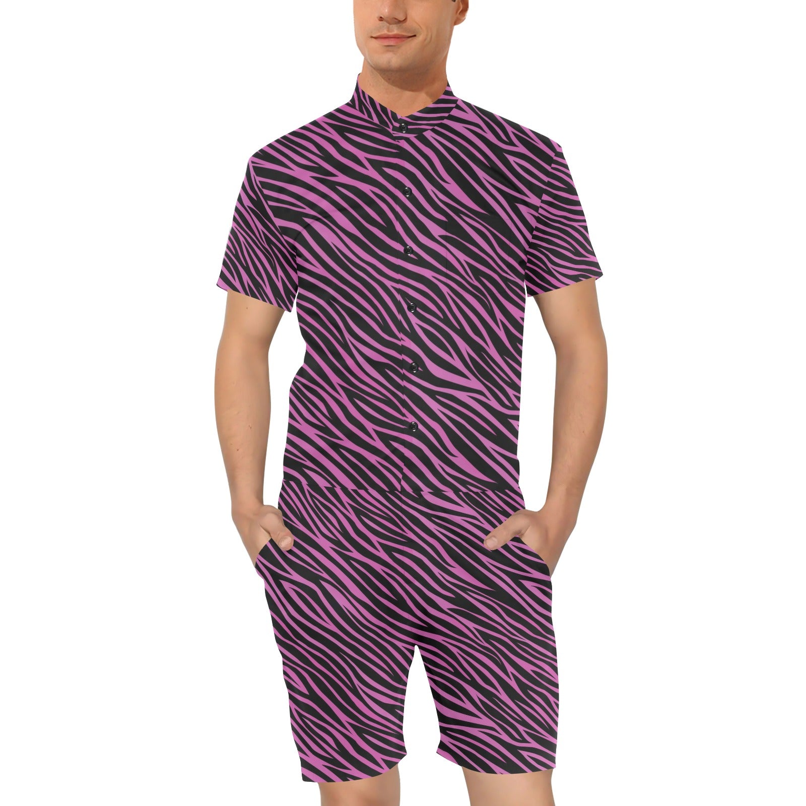 Zebra Pink Print Design LKS304 Men's Romper