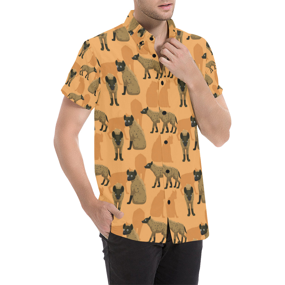 Hyena Pattern Print Design 01 Men's Short Sleeve Button Up Shirt