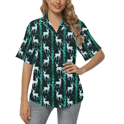 Deer Jungle Print Pattern Women's Hawaiian Shirt