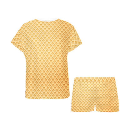 Waffle Texture Print Design LKS302 Women's Short Pajama Set