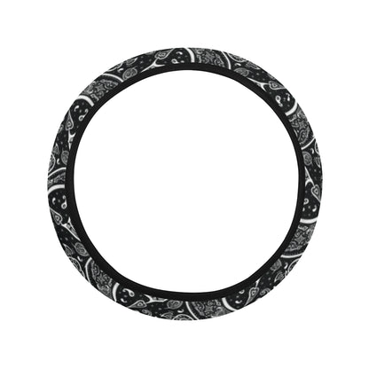 Paisley Black Design Print Steering Wheel Cover with Elastic Edge