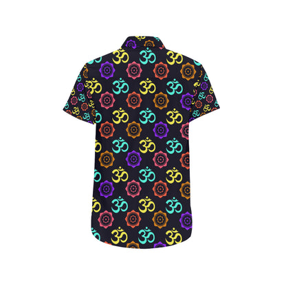Chakra OM Print Pattern Men's Short Sleeve Button Up Shirt