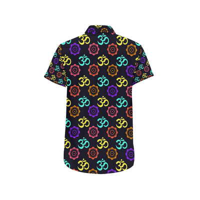 Chakra OM Print Pattern Men's Short Sleeve Button Up Shirt