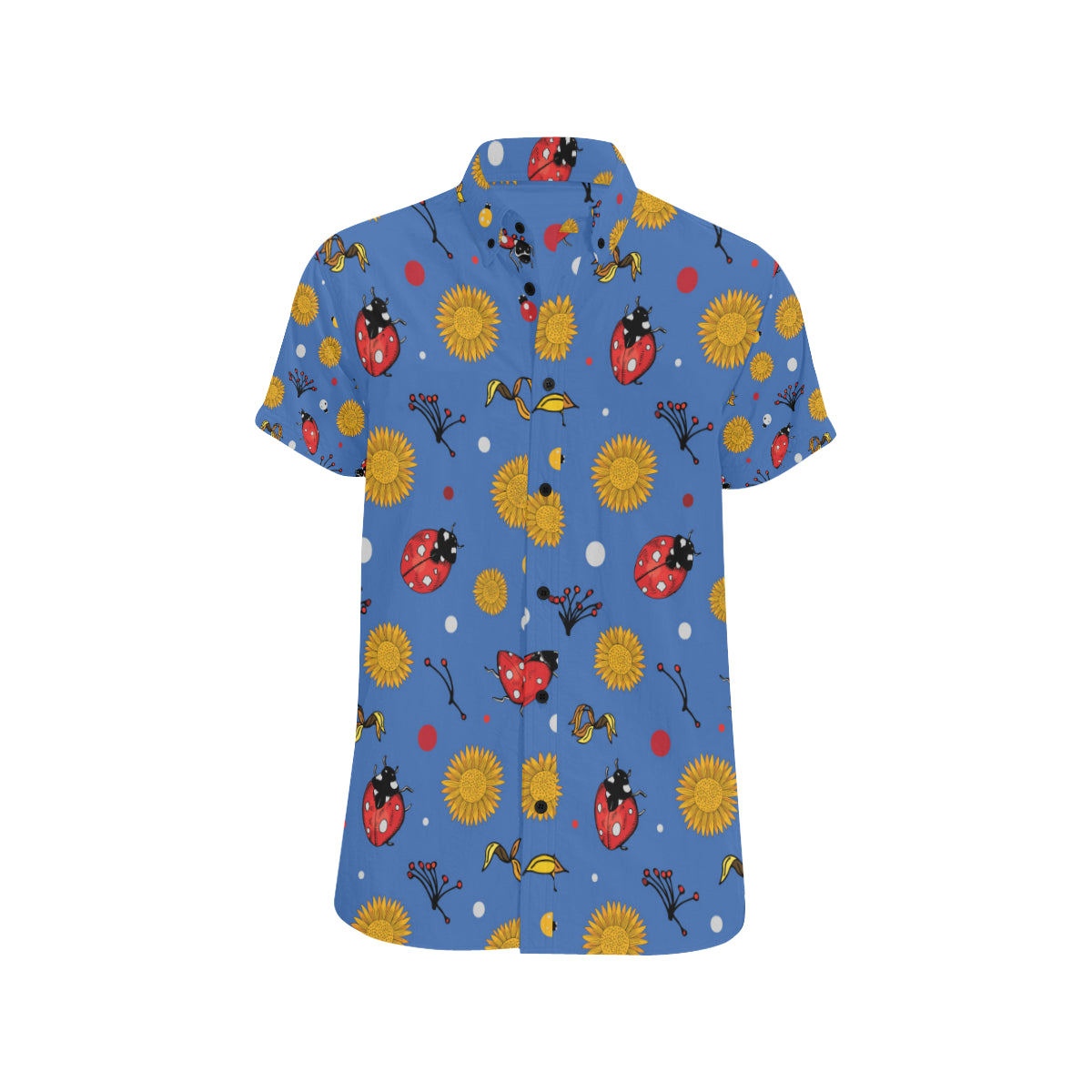 Ladybug Pattern Print Design 05 Men's Short Sleeve Button Up Shirt