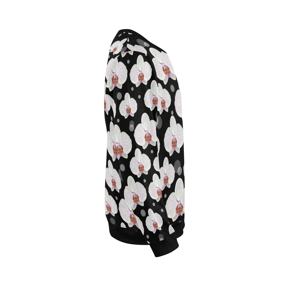 Orchid White Pattern Print Design OR09 Men Long Sleeve Sweatshirt