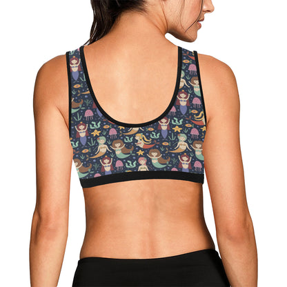 Mermaid Cartoon Pattern Print Design 03 Sports Bra