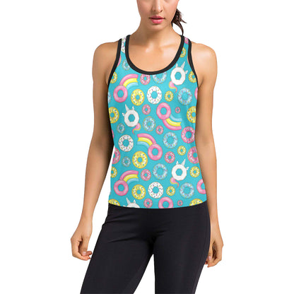 Donut Pattern Print Design DN013 Women's Racerback Tank Top