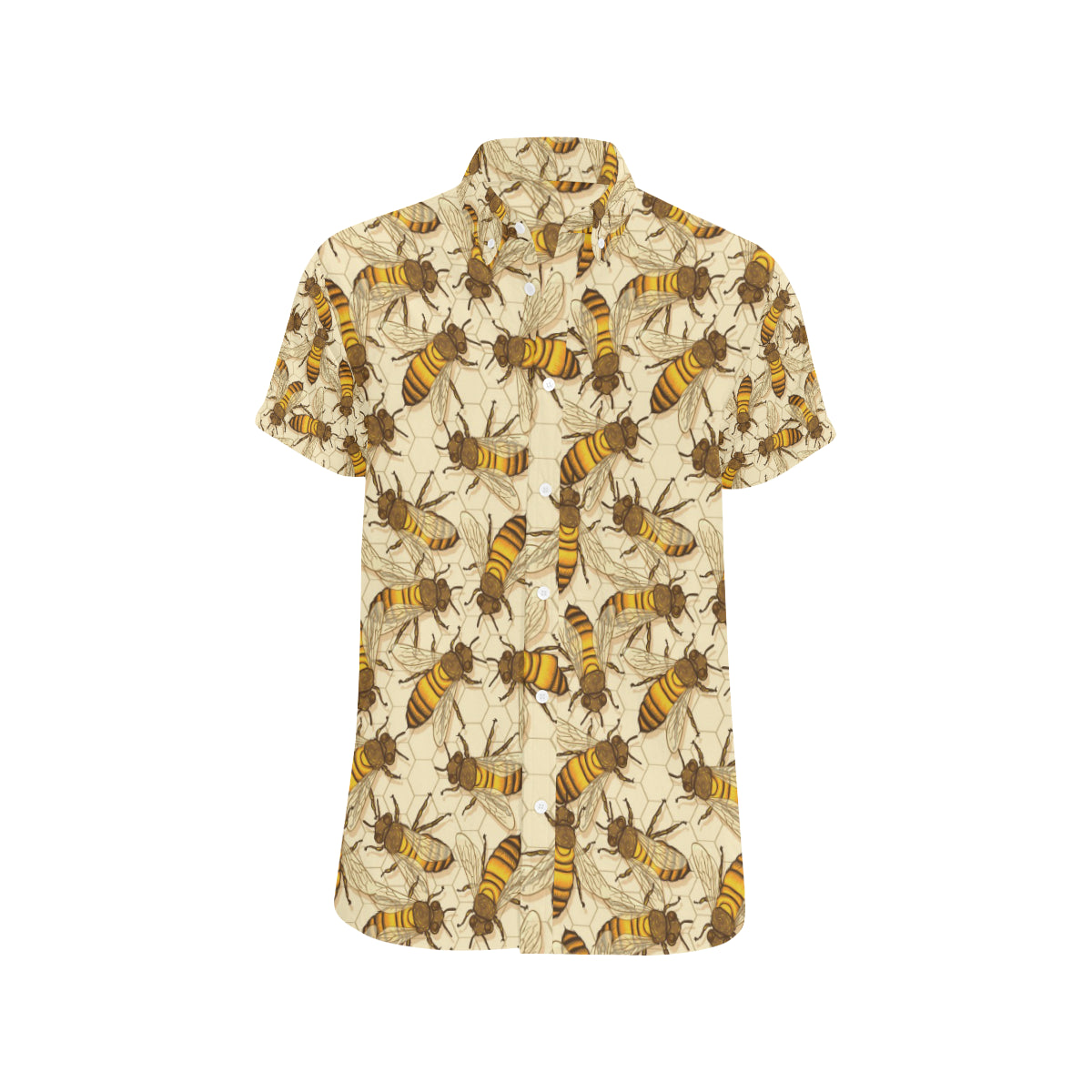 Bee Pattern Print Design BEE05 Men's Short Sleeve Button Up Shirt