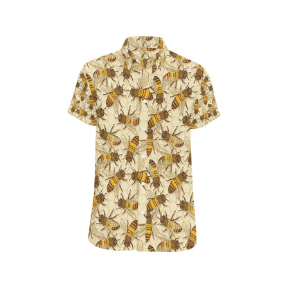 Bee Pattern Print Design BEE05 Men's Short Sleeve Button Up Shirt