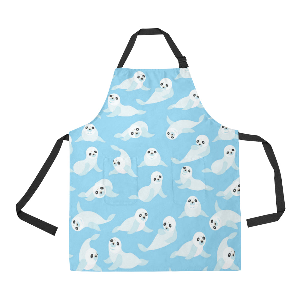 Sea Lion Cute Pattern Print Design 03 Apron with Pocket