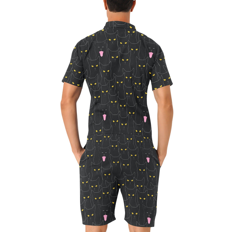 Black Cat Yellow Eyes Print Pattern Men's Romper