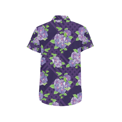Morning Glory Pattern Print Design MG03 Men's Short Sleeve Button Up Shirt