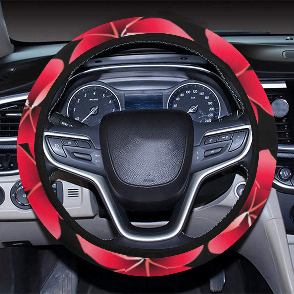 Red Plumeria Pattern Print Design PM025 Steering Wheel Cover with Elastic Edge