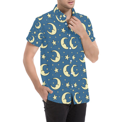 Moon Night Pattern Print Design 03 Men's Short Sleeve Button Up Shirt