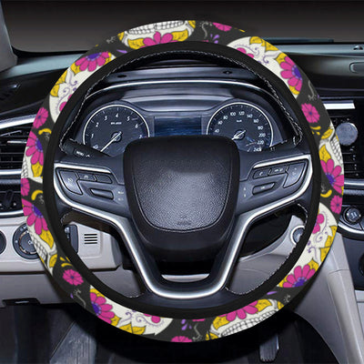 sugar skull Floral Pattern Steering Wheel Cover with Elastic Edge