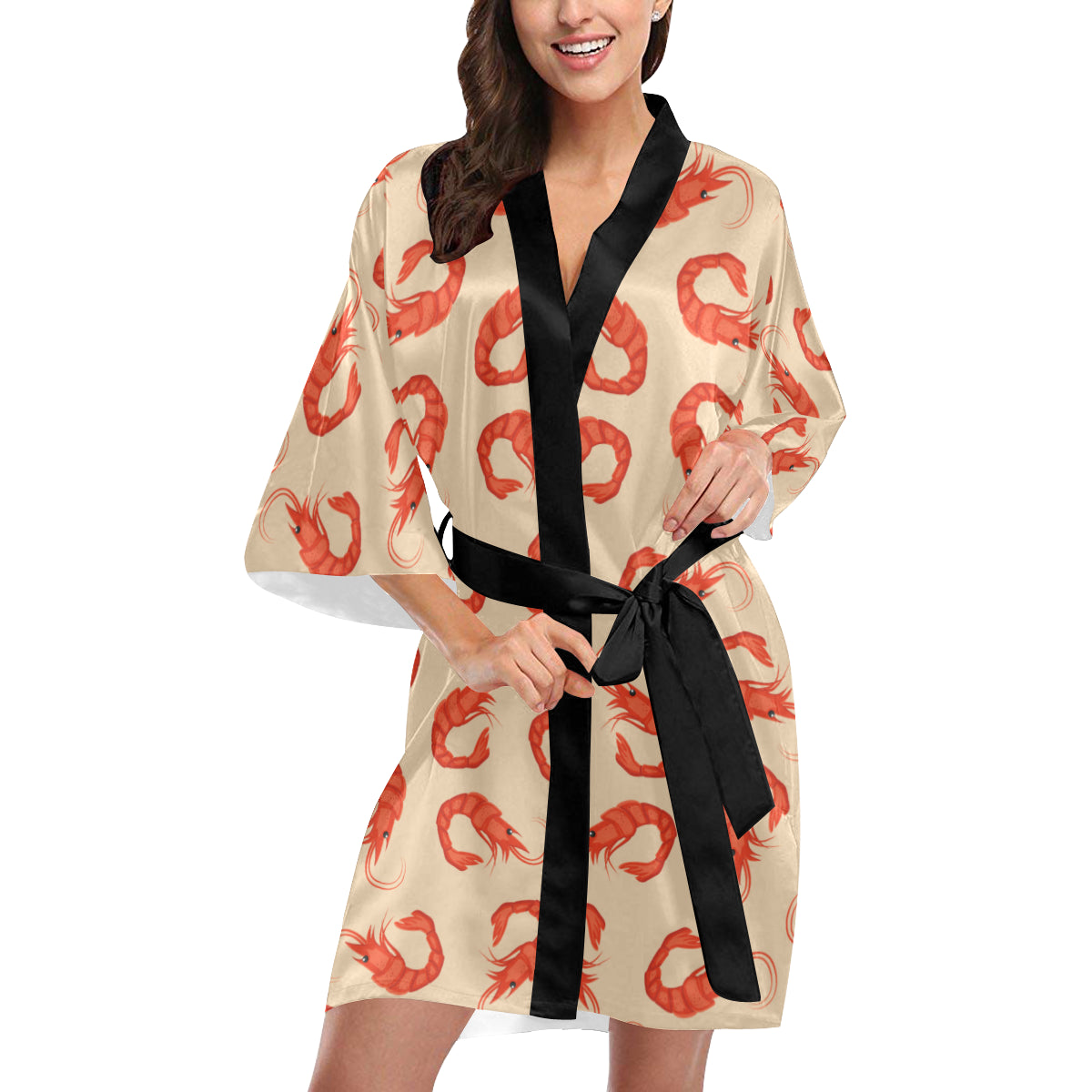 Prawn Pattern Print Design 02 Women's Short Kimono