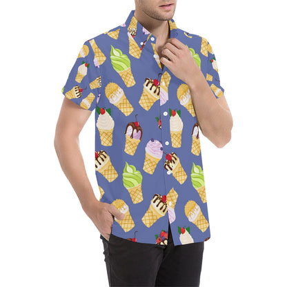 Ice Cream Pattern Print Design IC03 Men's Short Sleeve Button Up Shirt