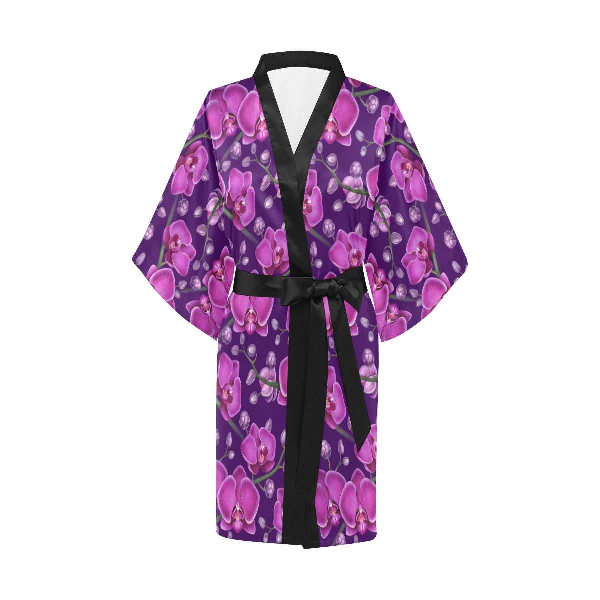 Orchid Pattern Print Design A03 Women's Short Kimono