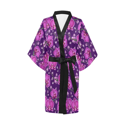 Orchid Pattern Print Design A03 Women's Short Kimono