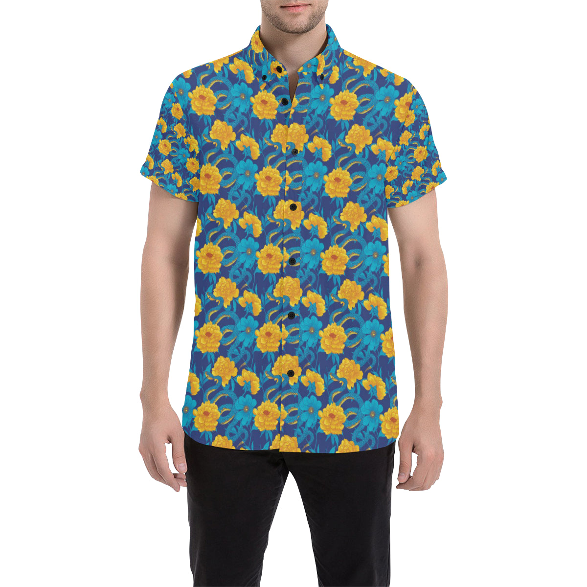 Boa Pattern Print Design 01 Men's Short Sleeve Button Up Shirt