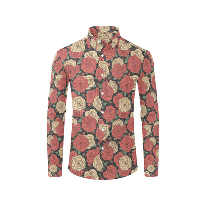 Camellia Pattern Print Design CM01 Men's Long Sleeve Shirt