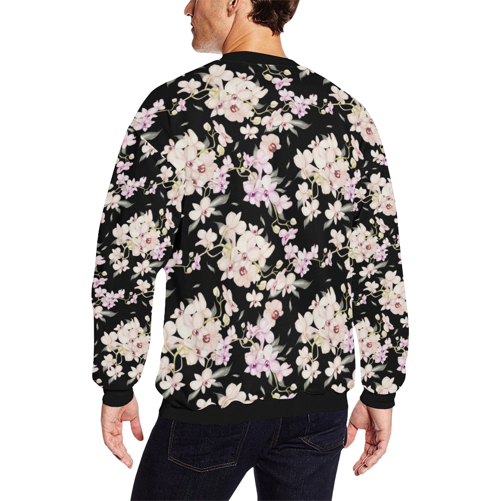 Orchid White Pattern Print Design OR03 Men Long Sleeve Sweatshirt