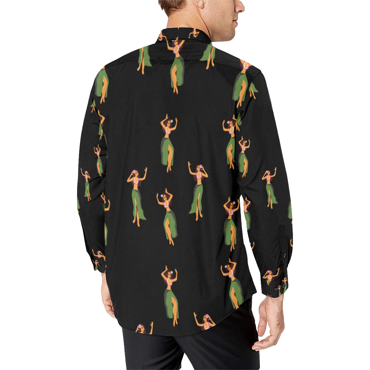 Hula Dancers Girl Pattern Print Design 01 Men's Long Sleeve Shirt